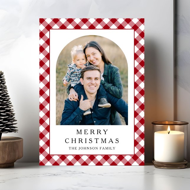Festive Gingham Photo Christmas Feiertagskarte (Festive Gingham Photo Christmas Holiday Card)