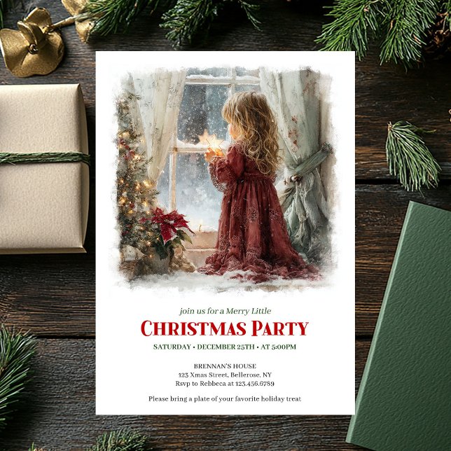 Festive girl awaits Santa printable Christmas  Einladung (Festive girl awaits Santa printable Christmas invite)