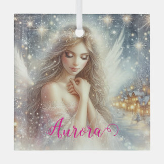 Festive Girly Watercolor Ethereal Frost Snow Angel Ornament Aus Glas