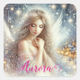 Festive Girly Watercolor Ethereal Frost Snow Angel Quadratischer Aufkleber