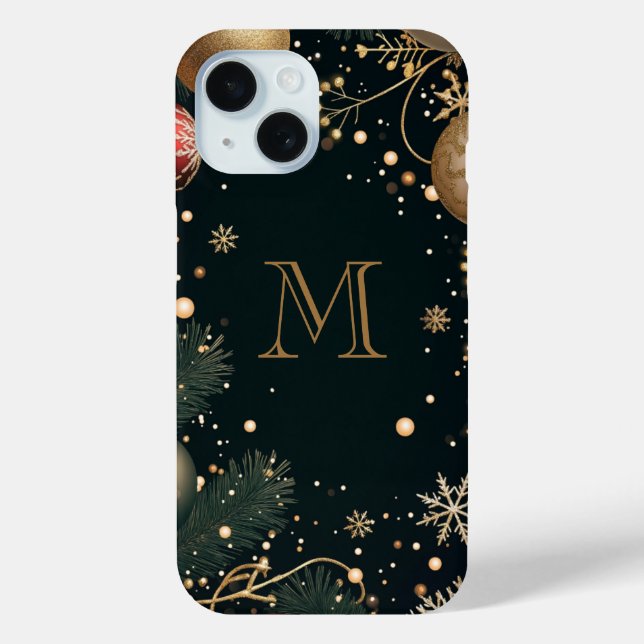 Festive Gold Elegante Weihnachts Monogram Dark Case-Mate iPhone Hülle (Rückseite)