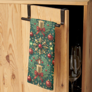 Festive Gold Rote Ornamente Schneeflocken Weihnach Geschirrtuch