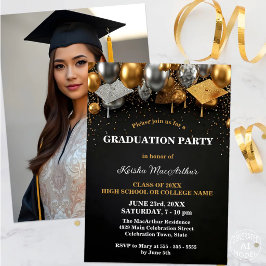 Festive Gold- und Silber-Akzente Graduierungsparty Einladung