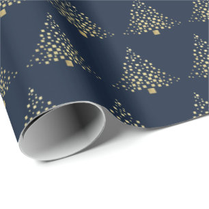 Festive Gold Weihnachtsbaumen Navy Blue Geschenkpapier
