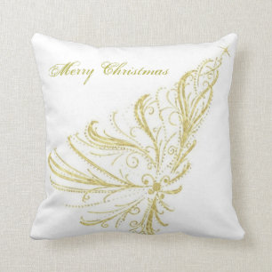 Festive Gold White Frohe Weihnachtsbaumkissen Kissen