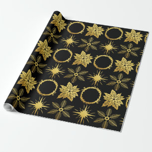 FESTIVE GOLDENFLORAL CHRISTMAS DRUCKEN XMAS SCHWAR GESCHENKPAPIER