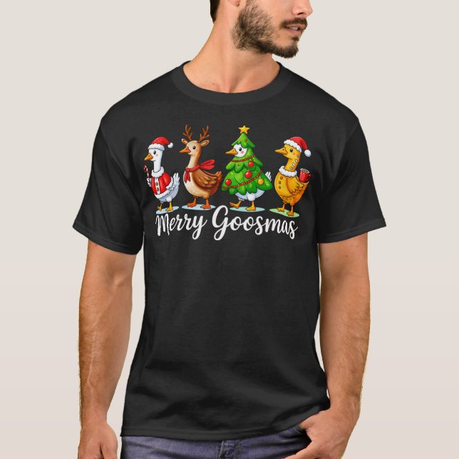 Festive Goose Family Christmas T-Shirt (Vorderseite)