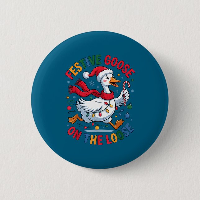 Festive Goose On Loose Christmas Cute Holiday Wint Button (Vorderseite)
