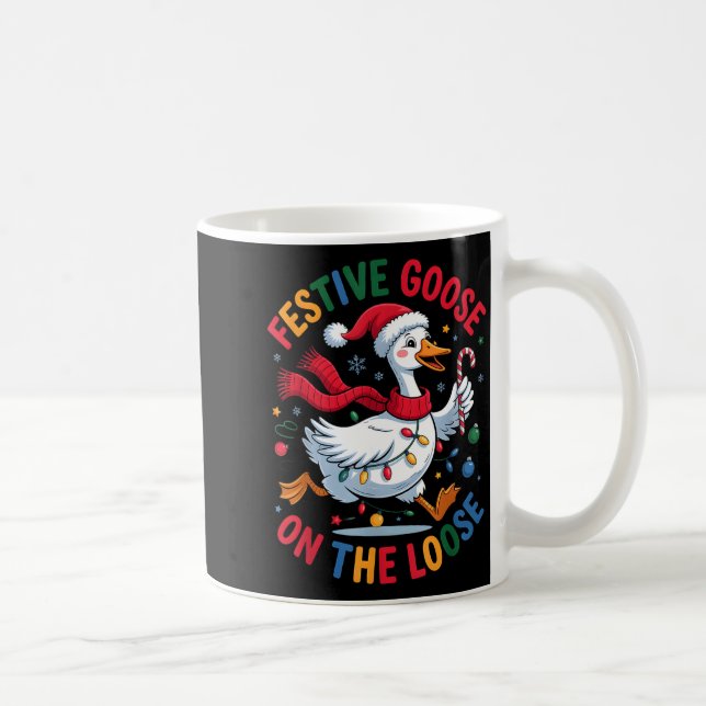 Festive Goose On Loose Christmas Cute Holiday Wint Kaffeetasse (Rechts)
