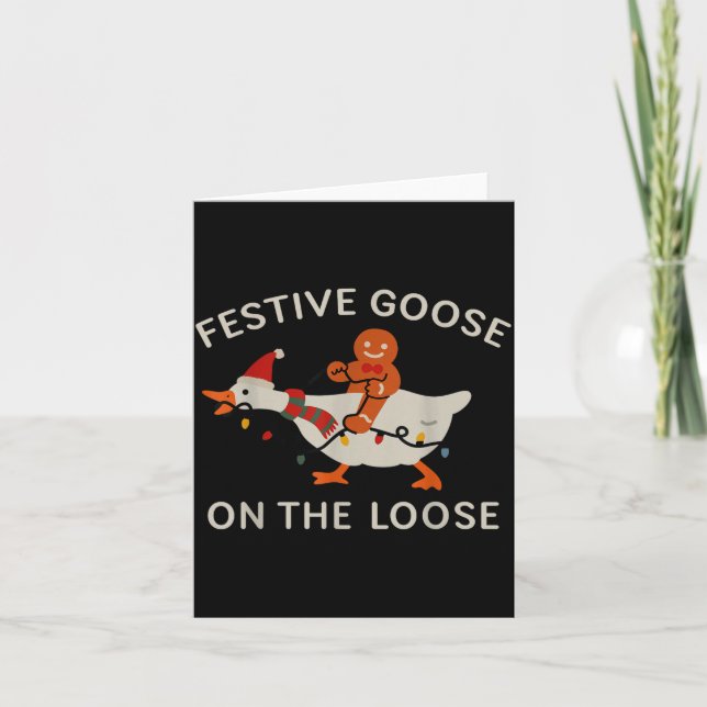 Festive Goose On The Loose Funny Gingerbread Chris Karte (Vorderseite)