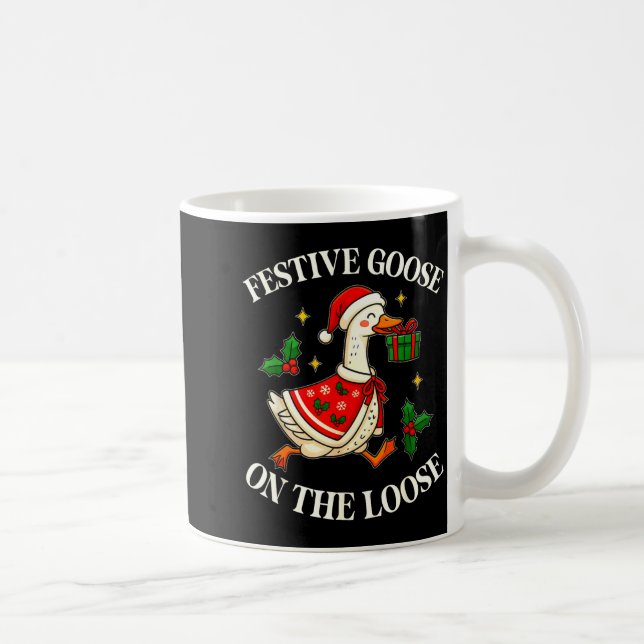Festive Goose On The Loose Funny Goosemas Christma Kaffeetasse (Rechts)