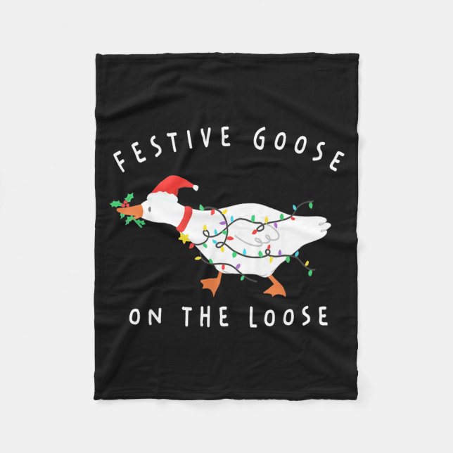 Festive Goose On The Loose Funny Silly Goose Retro Fleecedecke (Vorderseite)
