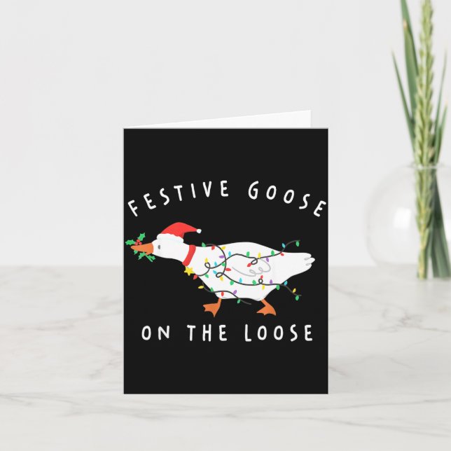 Festive Goose On The Loose Funny Silly Goose Retro Karte (Vorderseite)