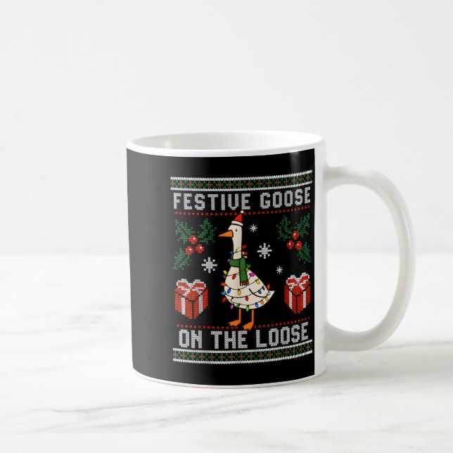 Festive Goose On The Loose Funny Ugly Sweater Chri Kaffeetasse (Rechts)