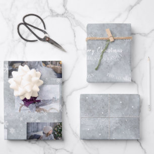 Festive Grau Foto Snowflake Weihnachtskritik Geschenkpapier Set