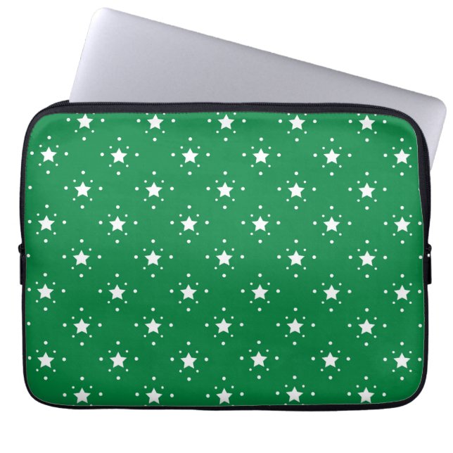 Festive Green and White Stars Pattern Laptopschutzhülle (Vorderseite)
