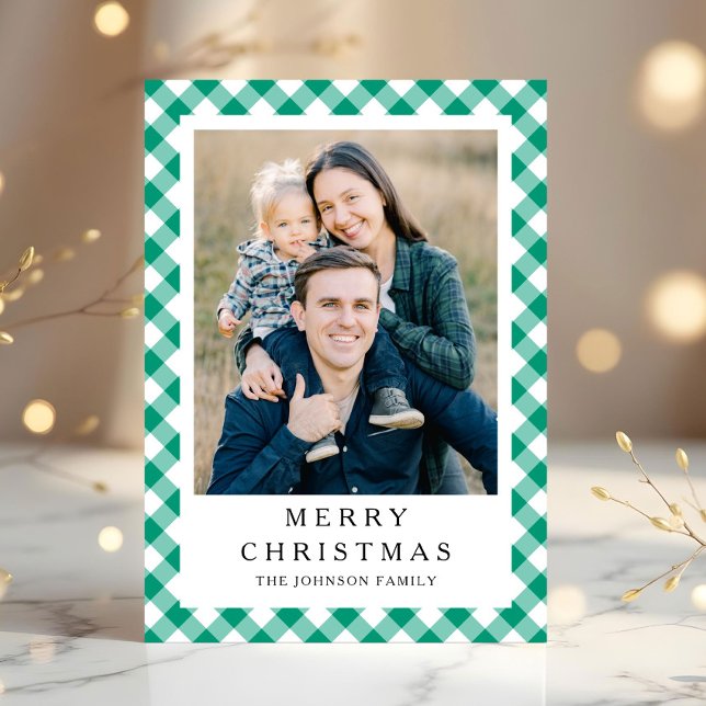 Festive Green Gingham Photo Christmas Feiertagskarte (Festive Green Gingham Photo Christmas Holiday Card
)