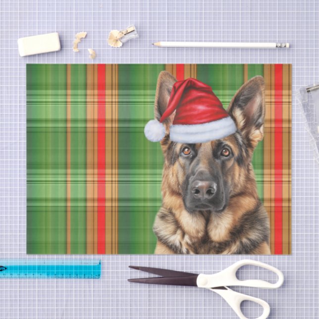 Festive Green Plaid German Shepherd Dog Christmas Seidenpapier (Handwerk)