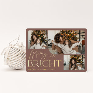 Festive Greeting Merry & Bright 3 Photo Folien Feiertagskarte