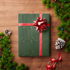 Festive Grüne Moderne Kunst Deco Gold Muster 102 Geschenkpapier