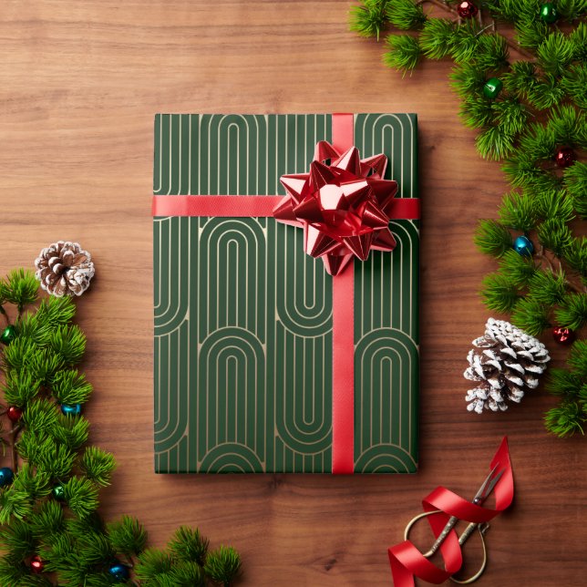 Festive Grüne Moderne Kunst Deco Gold Muster 102 Geschenkpapier (Feiertagsgeschenk)