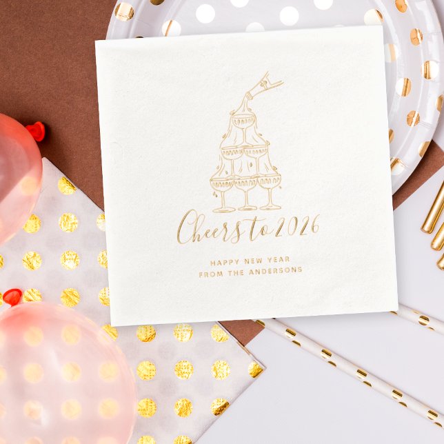 Festive Hand Drawn Cheers to New Year Party Gold Servietten Mit Folie (Von Creator hochgeladen)