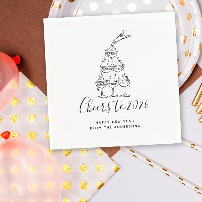 Festive Hand Drawn Cheers to New Year Party Serviette (Von Creator hochgeladen)
