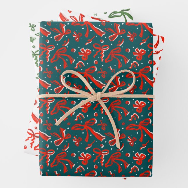 Festive Hand Drawn Doodle Bows and Ribbons Pattern Geschenkpapier Set (Beispiel)