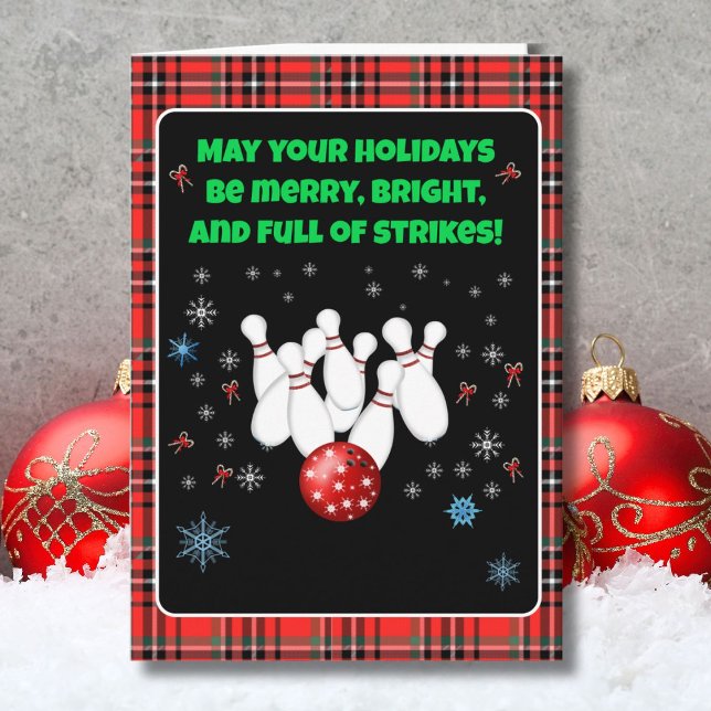 Festive Happy Holidays Bowling with Snowflakes Karte (Von Creator hochgeladen)