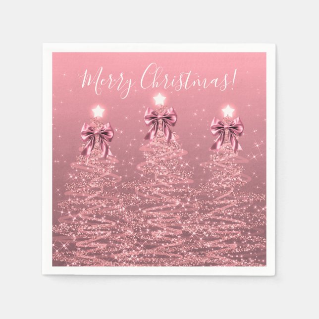 Festive Holiday Blush Pink  Christmas Trees Bows Serviette (Vorderseite)