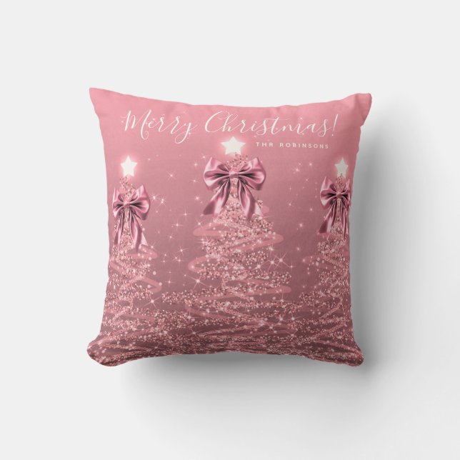 Festive Holiday Blush Pink Christmas Trees Name Kissen (Vorderseite)