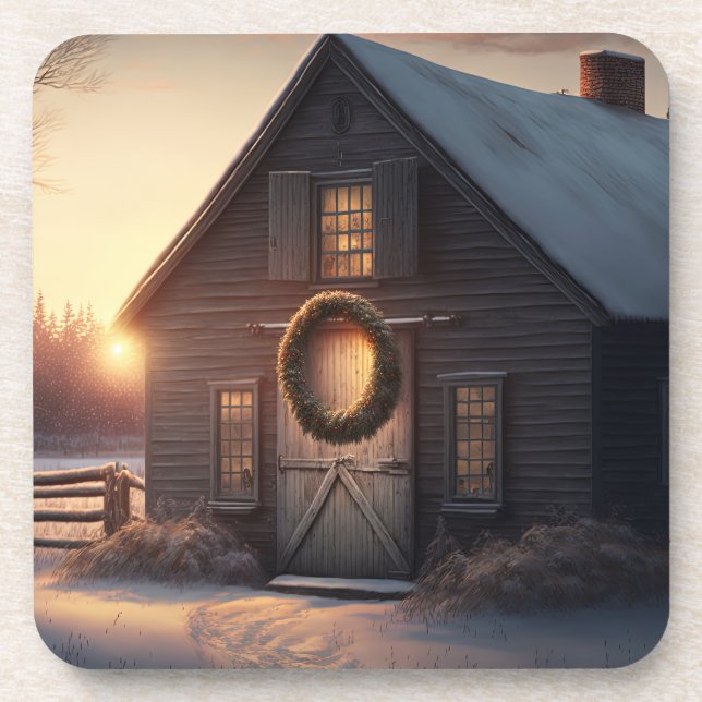 Festive Holiday / Christmas Barn Coasters Getränkeuntersetzer (Vorderseite)