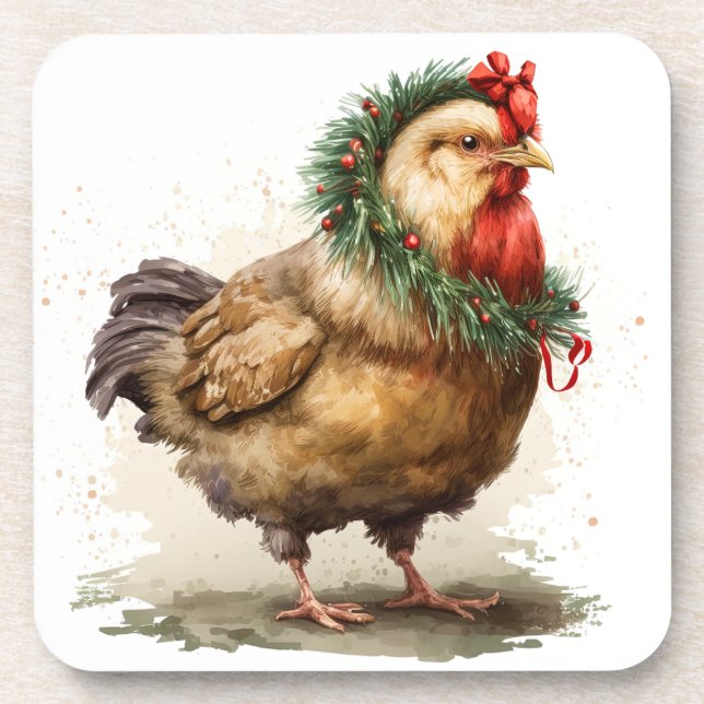 Festive Holiday / Christmas Chicken Coasters Getränkeuntersetzer (Vorderseite)