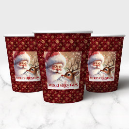 Festive Holiday Cups with Santa Claus and Rudolph  Pappbecher