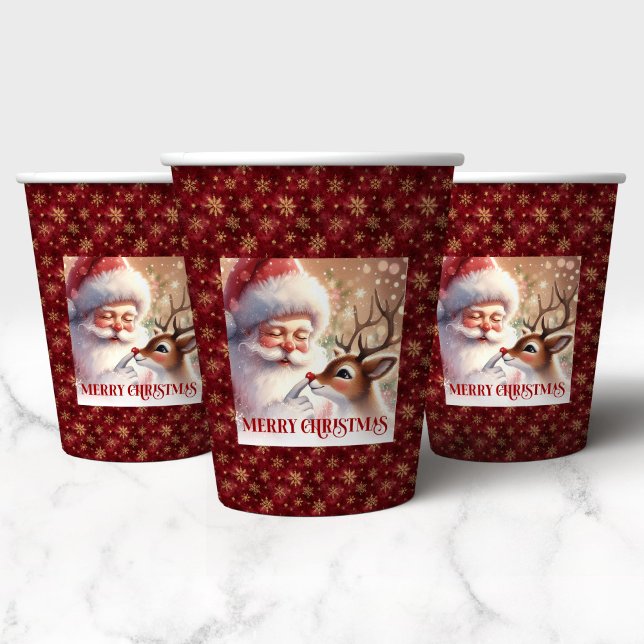 Festive Holiday Cups with Santa Claus and Rudolph  Pappbecher (Festive Holiday Cups with Santa Claus and Rudolph Art)