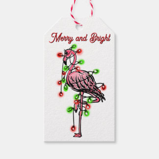 Festive holiday Flamingo  red green Xmas lights Geschenkanhänger