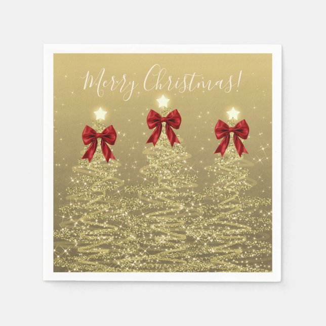 Festive Holiday Gold Christmas Trees w/ Red Bows Serviette (Vorderseite)