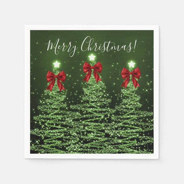 Festive Holiday Green Christmas Trees Red Bows Serviette (Vorderseite)
