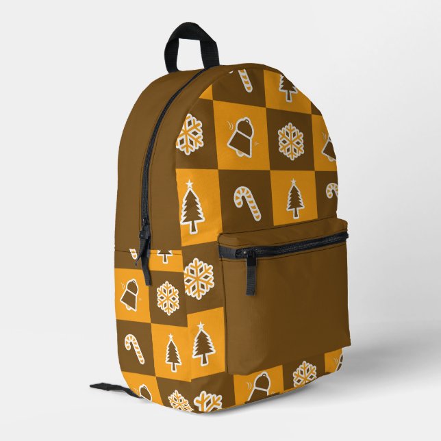 Festive Holiday Grid Pattern Bedruckter Rucksack (Rückseitige Ecke links)