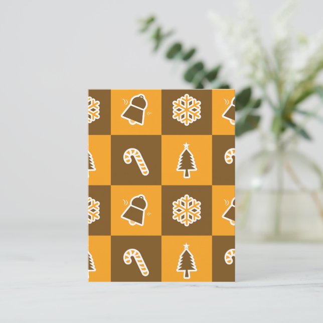Festive Holiday Grid Pattern Postkarte (Stehend Vorderseite)