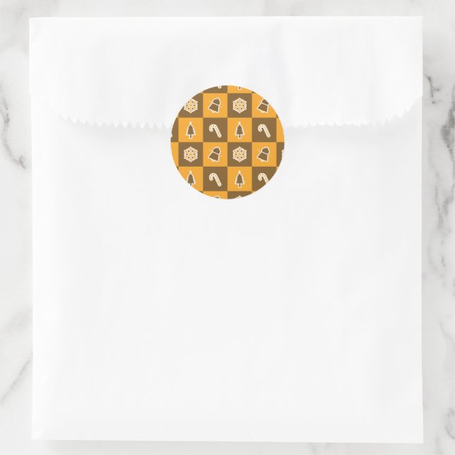 Festive Holiday Grid Pattern Runder Aufkleber (Tasche)