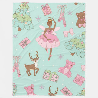 Festive Holiday Pastel Black Ballerina Teddy Bears Fleecedecke