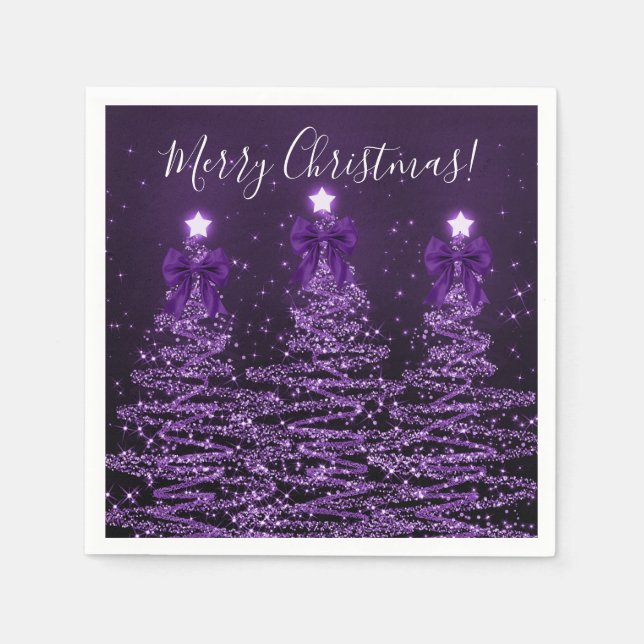 Festive Holiday Purple Christmas Trees Bows Serviette (Vorderseite)