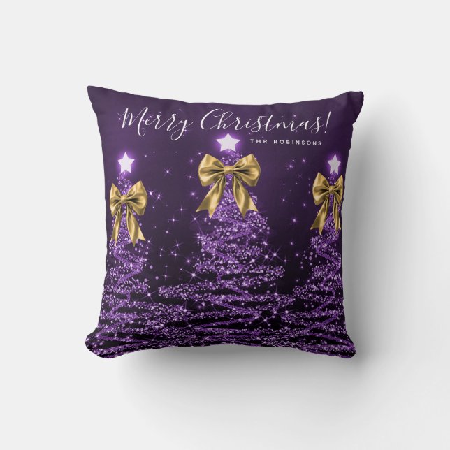 Festive Holiday Purple Christmas Trees Name Gold  Kissen (Vorderseite)