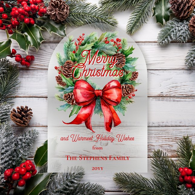 Festive Holiday Wreath Merry Christmas Non-Photo Acryleinladungen (Festive Holiday Wreath "Merry Christmas" Non-Photo Acrylic Greeting Card)