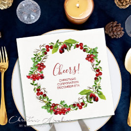 Festive Holly Berry Cheers Weihnachts-Party Serviette