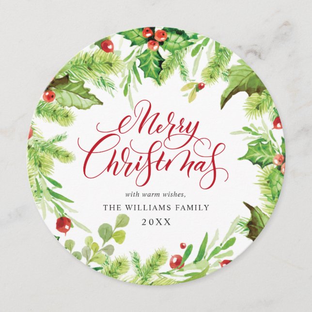 Festive Holly Berry Mistletoe Weihnachtsgrüße Feiertagskarte (Vorderseite)