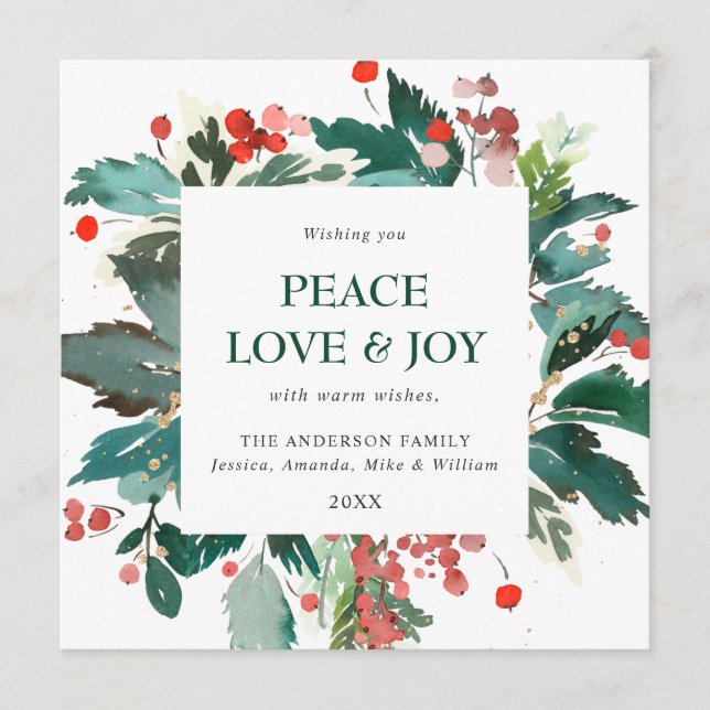 Festive Holly Berry Wreath Weihnachtsgrüßen Feiertagskarte (Vorderseite)