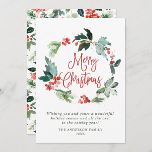 Festive Holly Berry Wreath Weihnachtsgrüßen Feiertagskarte