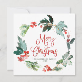 Festive Holly Berry Wreath Weihnachtsgrüßen Feiertagskarte